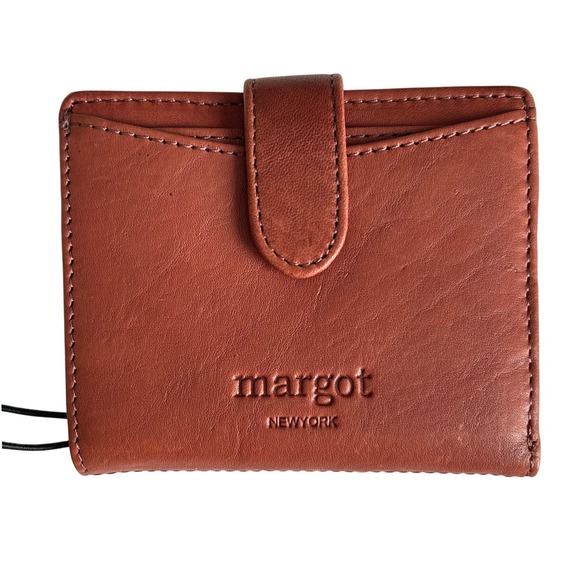 NWT Margot New York Lizzie SM Bifold Wallet Cognac Brown Leather 4.25"W x 3.75"H - Picture 4 of 12